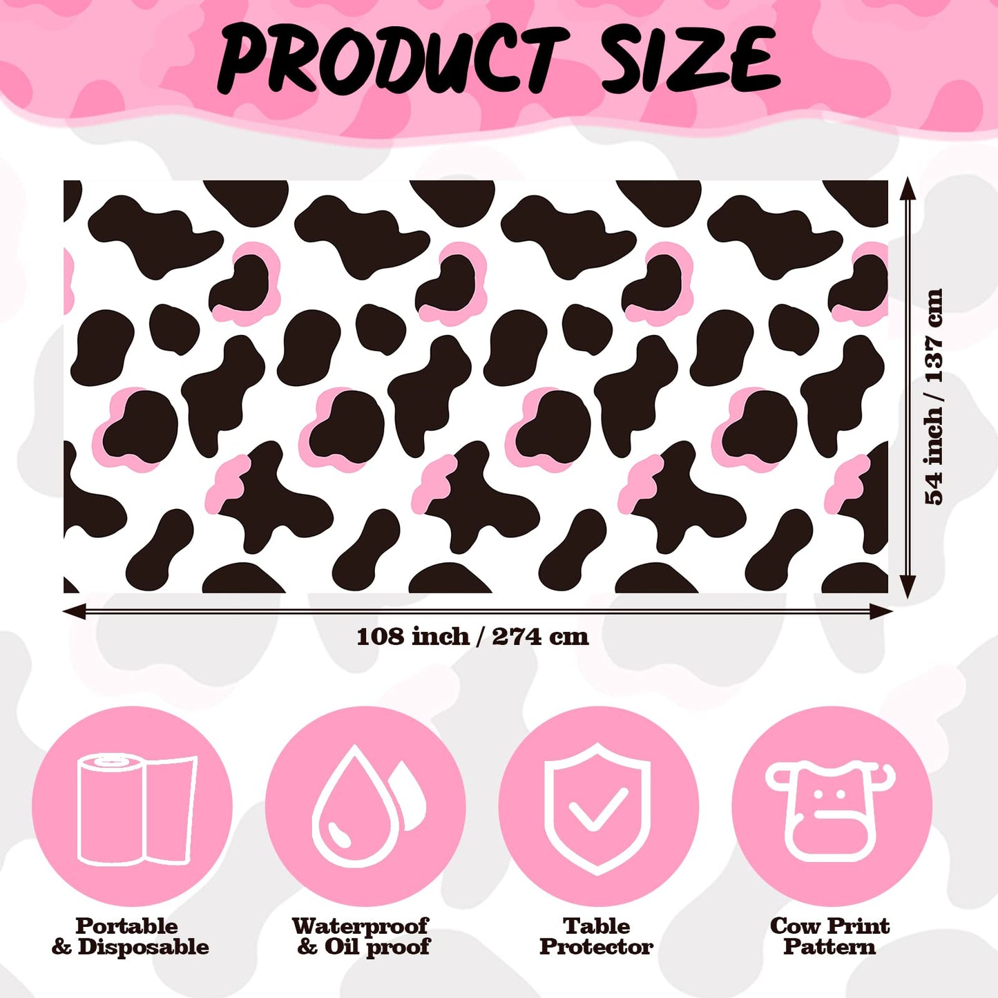 3 Pcs Pink Cowgirl Cow Print Table Cover Plastic Rectangle Cowgirl Farm Animal Theme Party Tablecloth Pink Black and White Cow P