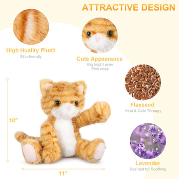 Suzzipals Heatable & Coolable Orange Cat Stuffed Animal, Cat Heating Pad Microwavable For Soothing & Relaxation, Lavender Scente