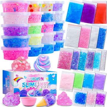 Crystal Unicorn Slime Kit for Girls 4-12: All-in-One Set with Butter, Glimmer Crunchy, Galaxy, Foam & Jelly Beans Slime - Perfec