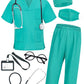 Icecute Doctor Scrubs For Kids,7 Pcs Scrubs Costume With Accessories,Halloween Costume For Boy Girls,3-11 Years (Green, 10-11Yea