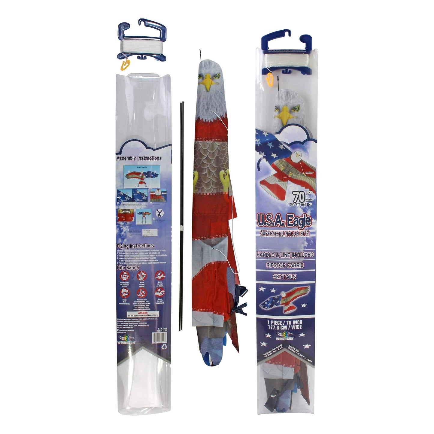 WindNSun Super Size Nylon Kite - Patriotic Eagle Design, 70" Wide, Multi-Color, Model 1095