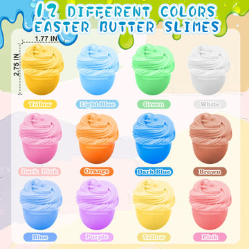 12Pack Prefilled Easter Eggs with Butter Slime Bulk for Kids, Easter Basket Stuffers, Fidget Relief Non-Sticky Eggs for Kids Hun