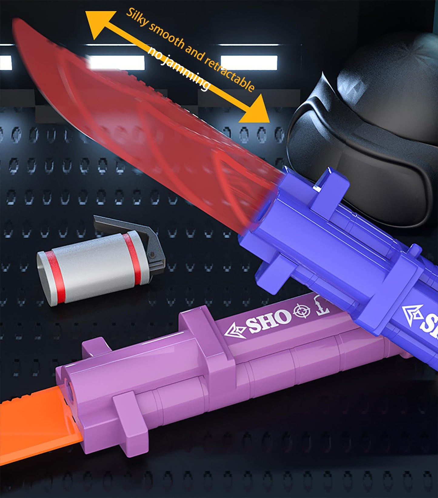 Retractable Plastic cutting edge cutting tool Retractable Toy Dagger Ideal for Halloween Cosplay Safe Trick Toy for Fun blue