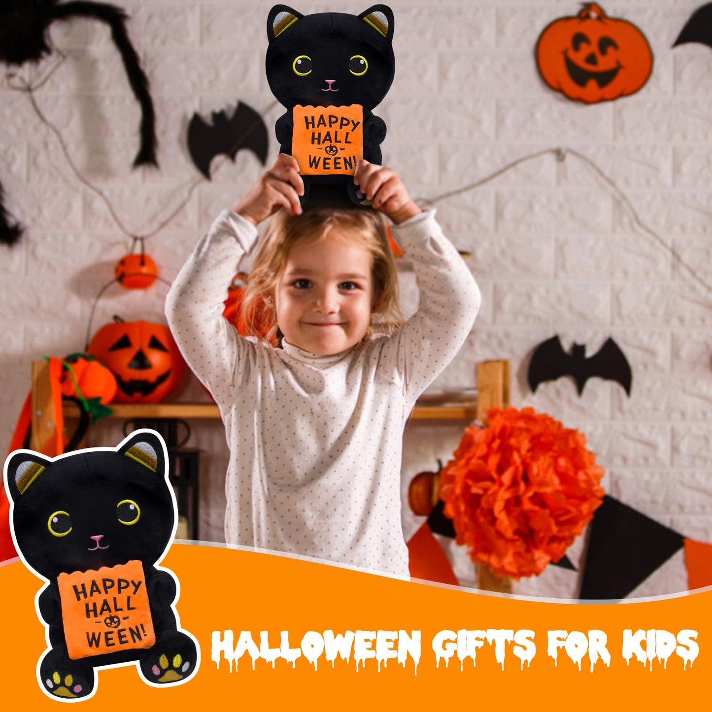 Mufeiruo Halloween Plush,8 Inch Halloween Cat Stuffed Animal,Halloween Black Cat Plushie With Pocket For Kids,Halloween Cat Plush,Gift For Halloween Boys Girls,Halloween Party Favors Decor