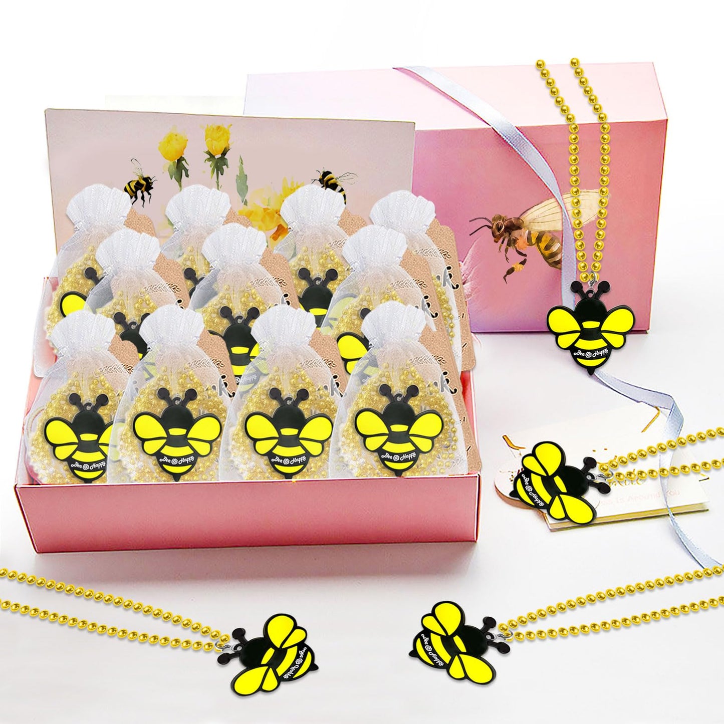 KeeStar 24 Pack Bee Necklace Party Favors for Mommy To Be, Bumble Bee, Honey Bee Party, Baby Shower, Animal Lover, Birthday, Sch