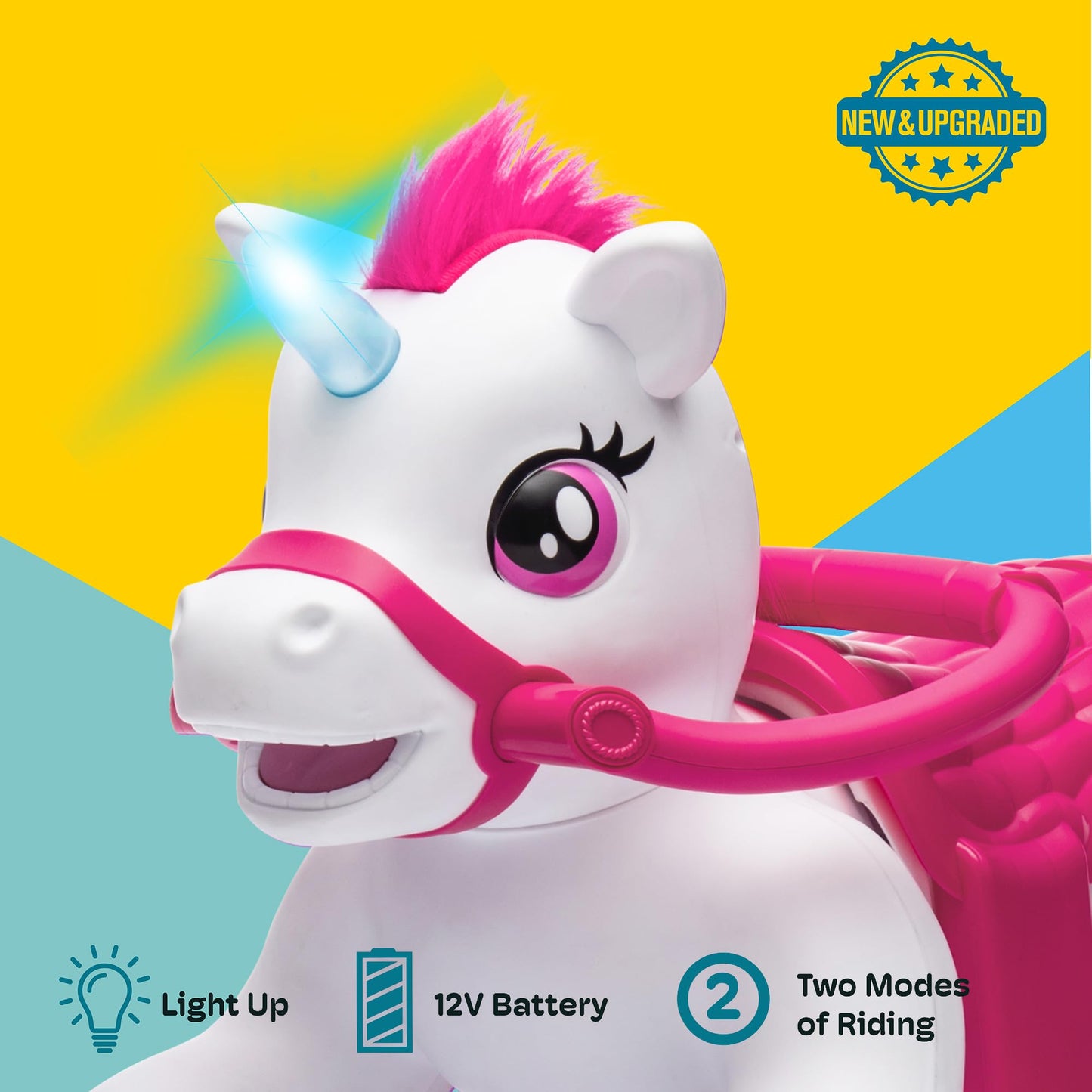 Kidzone 12V Unicorn Ride On Horse Toy For Toddlers 1.5-3 Years Old, Interactive Kids Electric Riding Gift W/Carrot Toy, Comb And