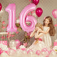 AIQINHU Pink Foil Number 16 Balloon - 40 Inch Giant Mylar Balloon for 16th Birthday Party Decorations