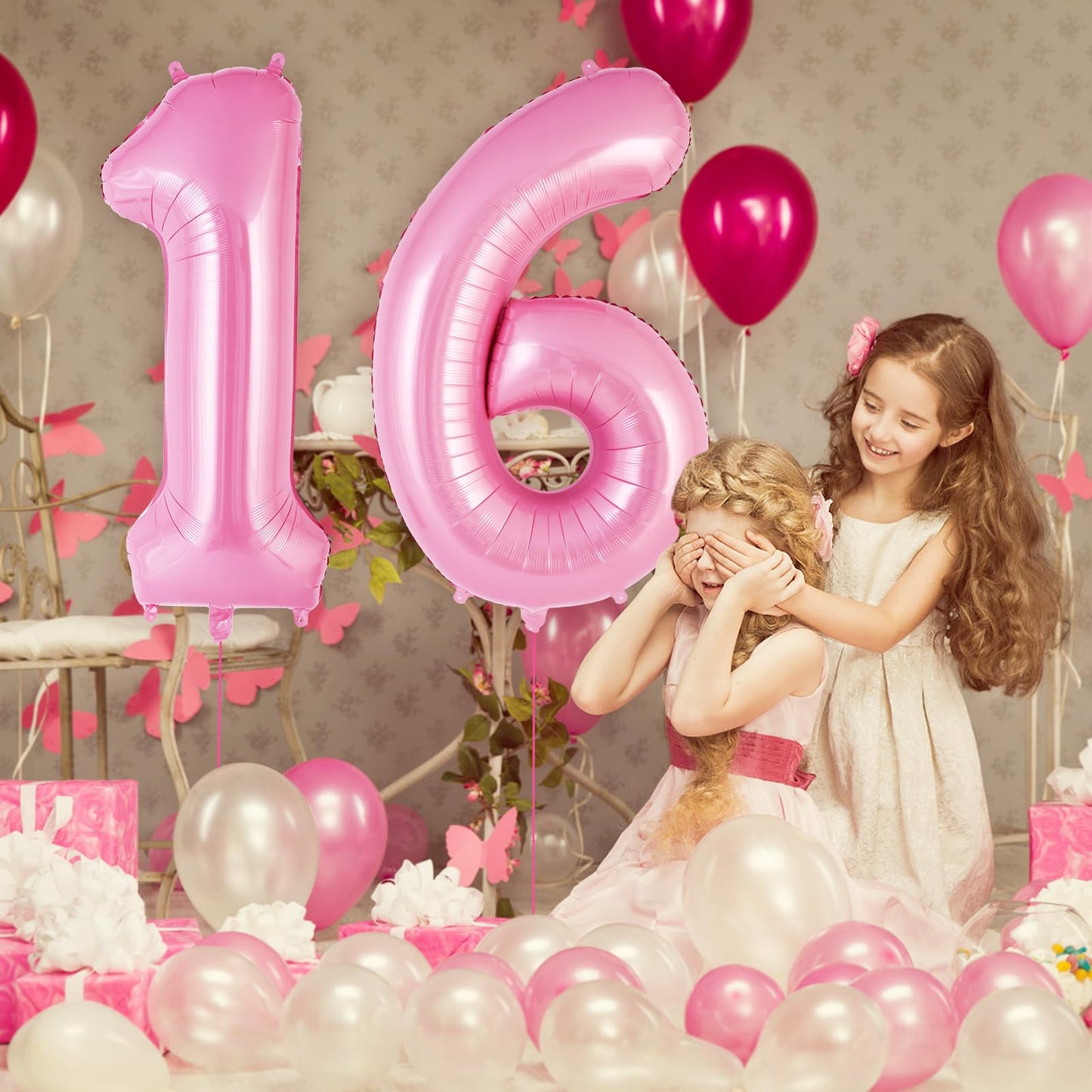 AIQINHU Pink Foil Number 16 Balloon - 40 Inch Giant Mylar Balloon for 16th Birthday Party Decorations