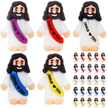 Urskytous 25Pcs Little Jesus Figures Bulk Mini Jesus Love You Figurines Tiny Small Rubber Jesus Toys To Hide Pocket Miniature Je