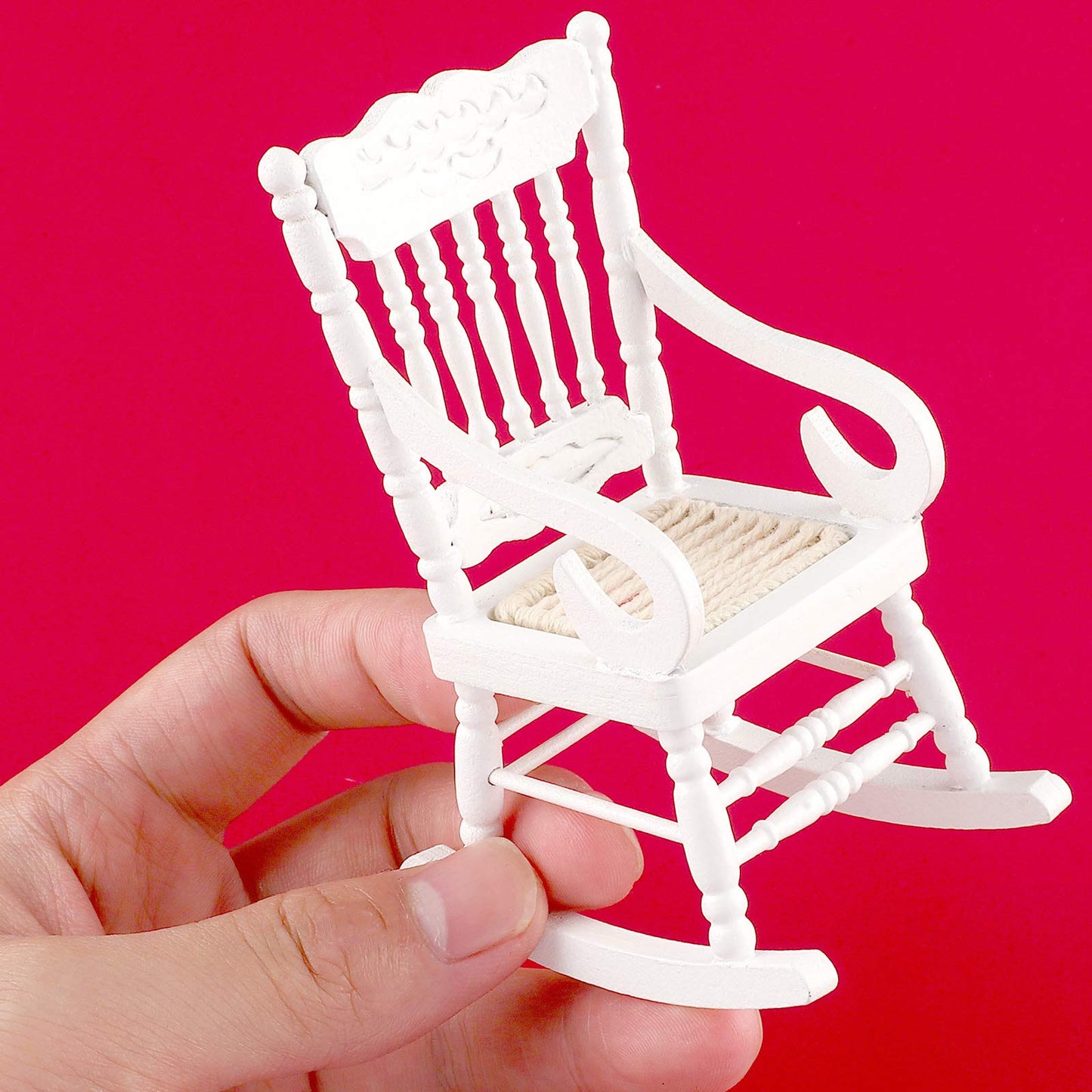 Jetec 3 Pcs Doll House Wooden Chairs 1:12 Dollhouse Rocking Chair Christmas Model Chairs Miniature Wooden Chair Mini Doll Chairs for Xmas Dollhouse Accessories Model Living Room Craft Decor