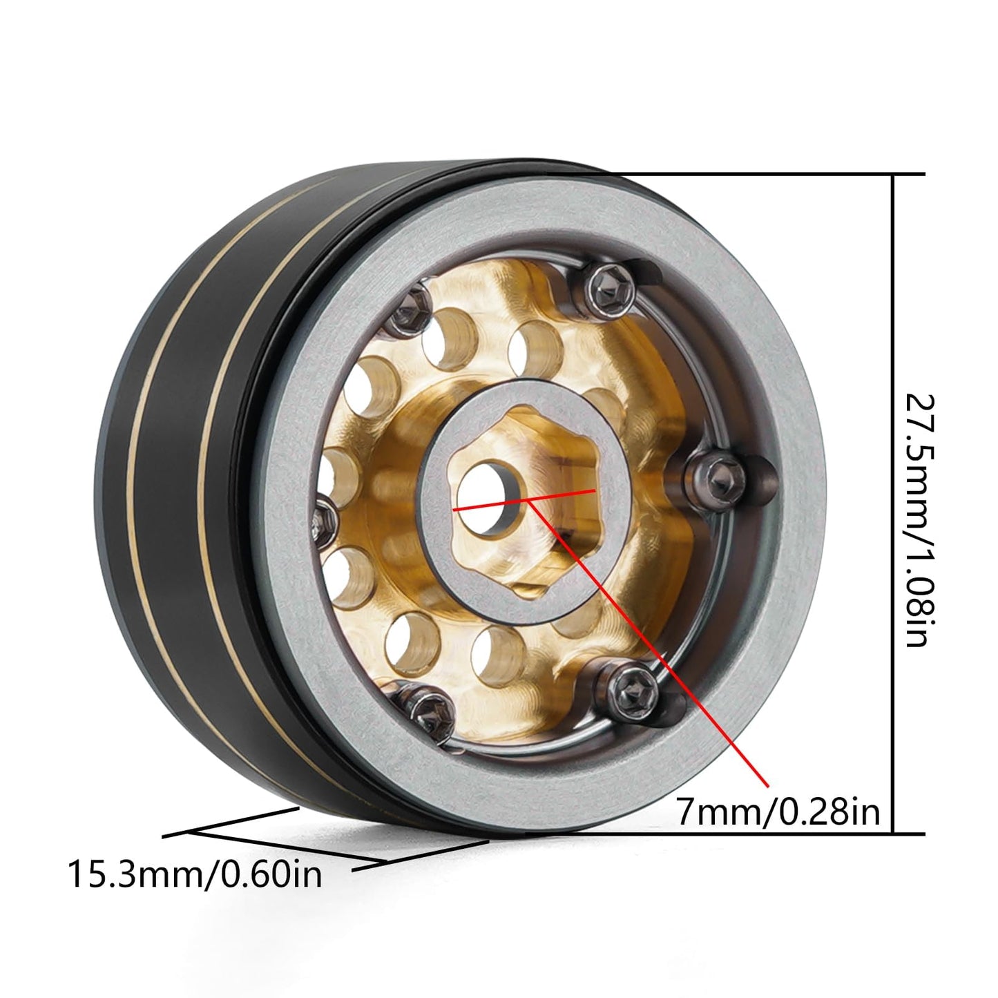 INJORA 1.0 Beadlock Wheel Rims Black Coating Brass Rims for 1/24 1/18 RC Crawler Car Axial SCX24 AX24 TRX4M FCX24, 39g(Grey)