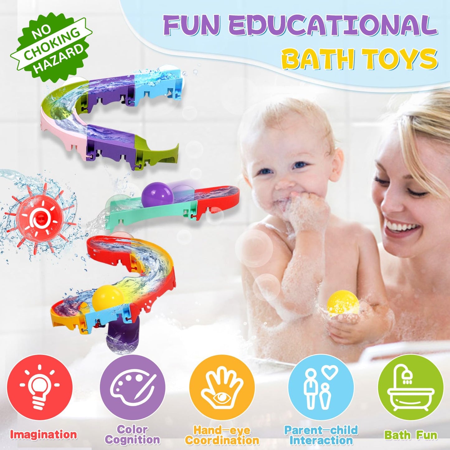 Fajiabao Toddler Bath Toys For Kids Ages 1-3 2-4 Bathtub Toys Diy Slippery Slide Track Fun Baby Shower Toys Birthday Gift For Boys Girls Bath Time 1 2 3 4 5 6