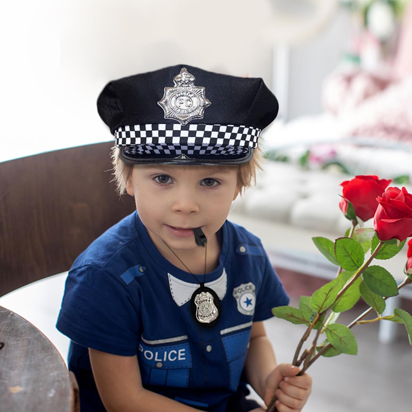 Timisea Police Accessories Kit - 6 Pcs Pretend Play Costume with Hat, Handcuffs, Sunglasses, Walkie Talkie, Badge, Whistle - Medium Size