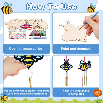 Fennoral 10 Pack Bee Wind Chime Kit For Kids Make You Own Honey Bee Wind Chimes Ornaments Diy Coloring Wooden Art And Craft For