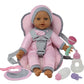 Doll Travel Playset - Baby Doll Car Seat Carrier Backpack With 12 Inch Soft Body Doll Includes Doll Bottles And Toy Accessories … (Hispanic)