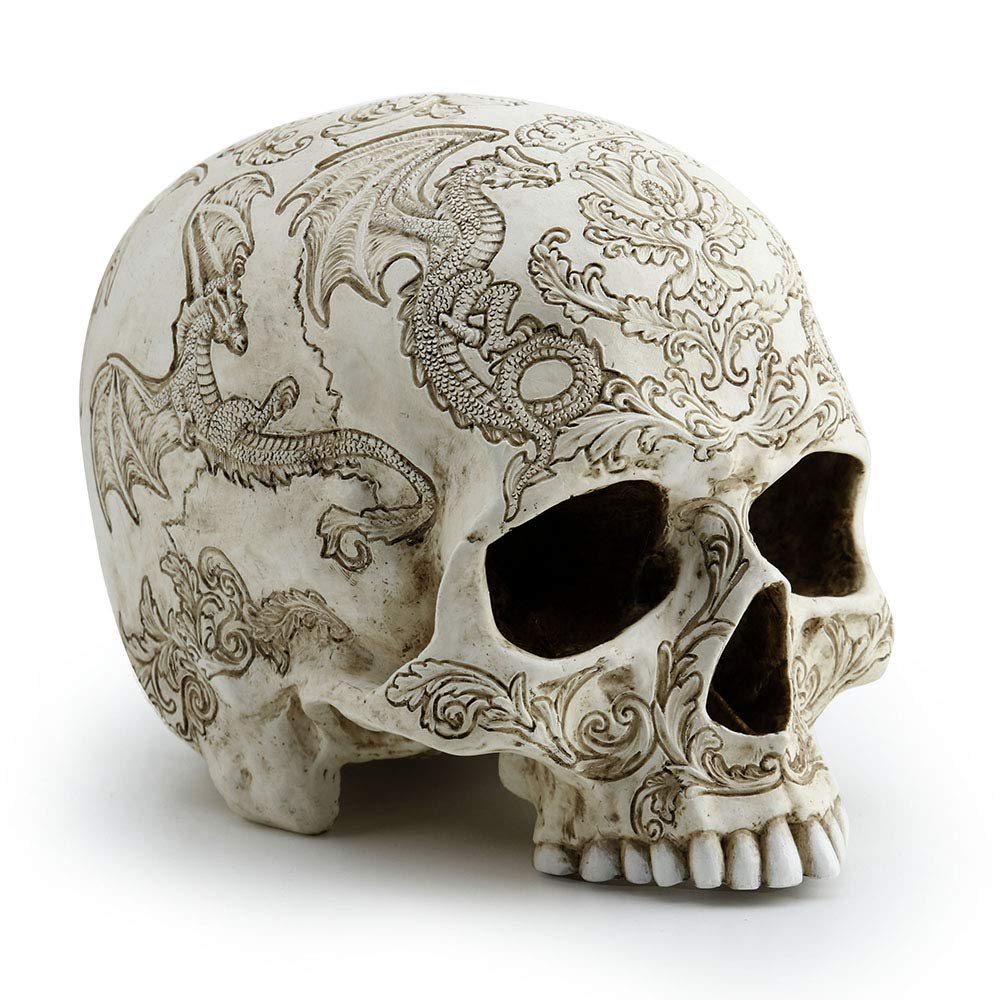 Veronese Design 5.4 Inch Thistle Flying Dragon Coat Of Arms Skull Color Resin Statue Tabletop Figurine