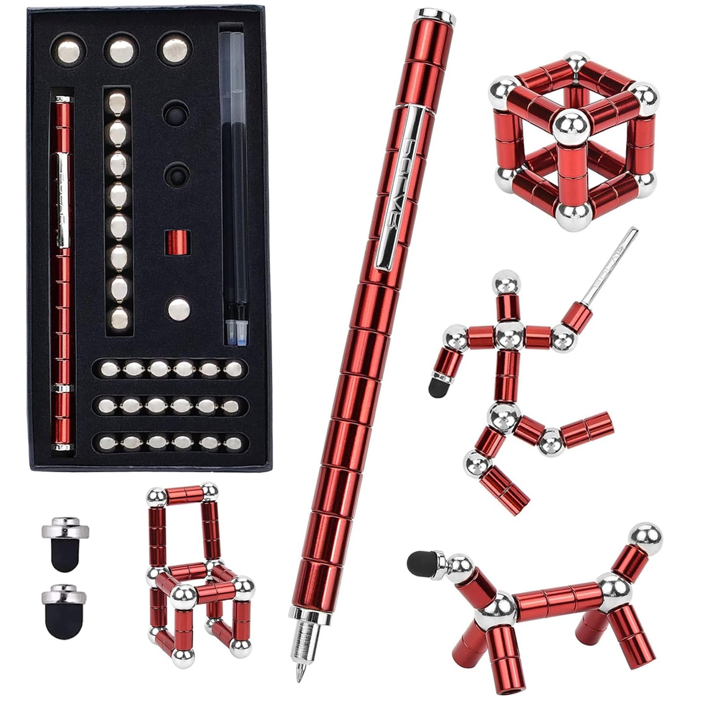 Wqwquu Fidget Pen,Magnetic Pen, Decompression Magnetic Toy Pen,Magnet Pen Fidget Toy Relieve Pressure Novel Toy Gift For Kids Or Friends! (Big Red)