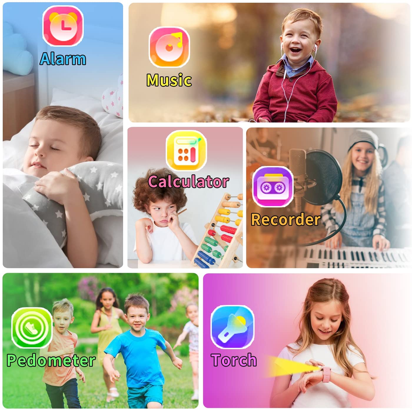 Kids Smart Watch for Boys Girls with Video,Camera,Music Player,24 Games,Pedometer, Alarm Clock, Calculator,Torch, Touch Screen,1