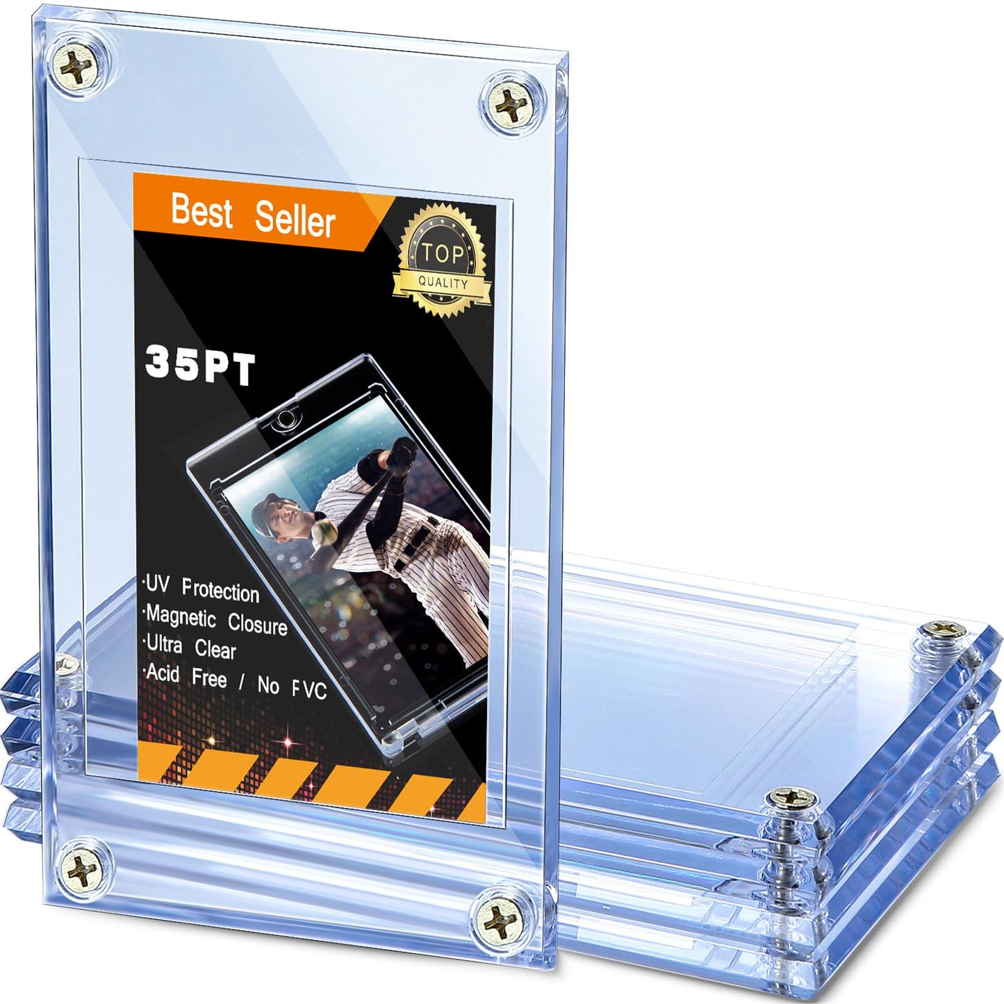 5 Pieces 4 Screw Trading Card Protector  Baseball Sleeves Card Protector  35 Pt Acrylic Holder Clear Case for Baseball Football Sports Game Storage and Display Holders