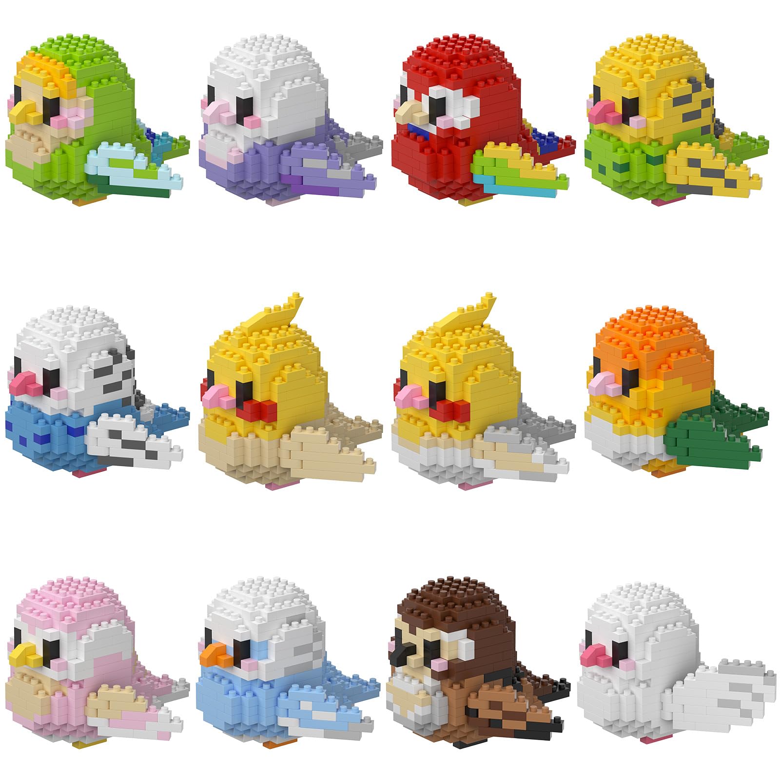 HJPLPXH Parrots Micro Mini Building Block Sets Birthday Gift for Kids  Animals Buildling Model Kits  Mini Bricks Birds Series Toys for Kids(12 Boxes)