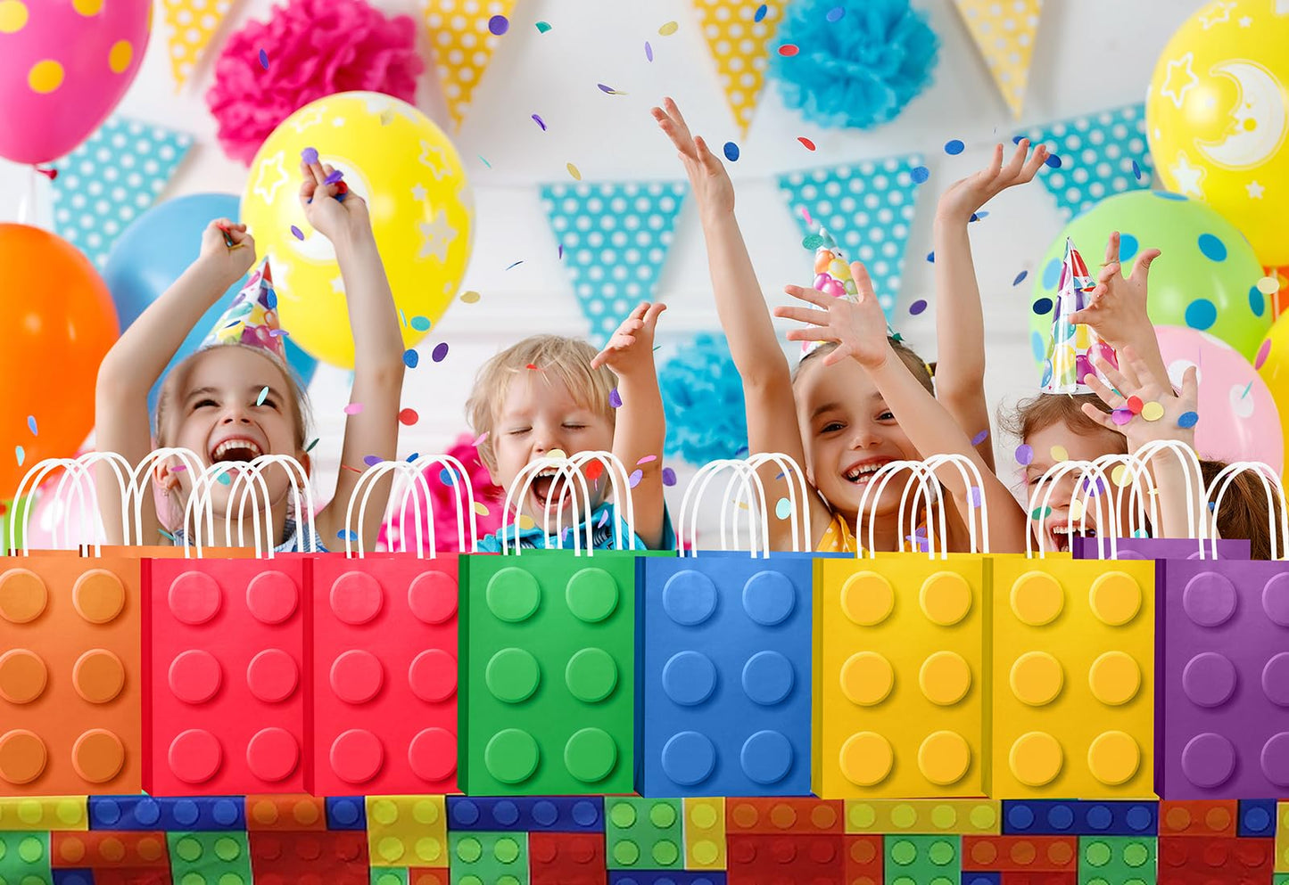 Yotnus ???? ?????? Building Block Party-Favor-Gift-Bags, Small Gift Bags With Handles, For Building Block Birthday Party Baby Sh