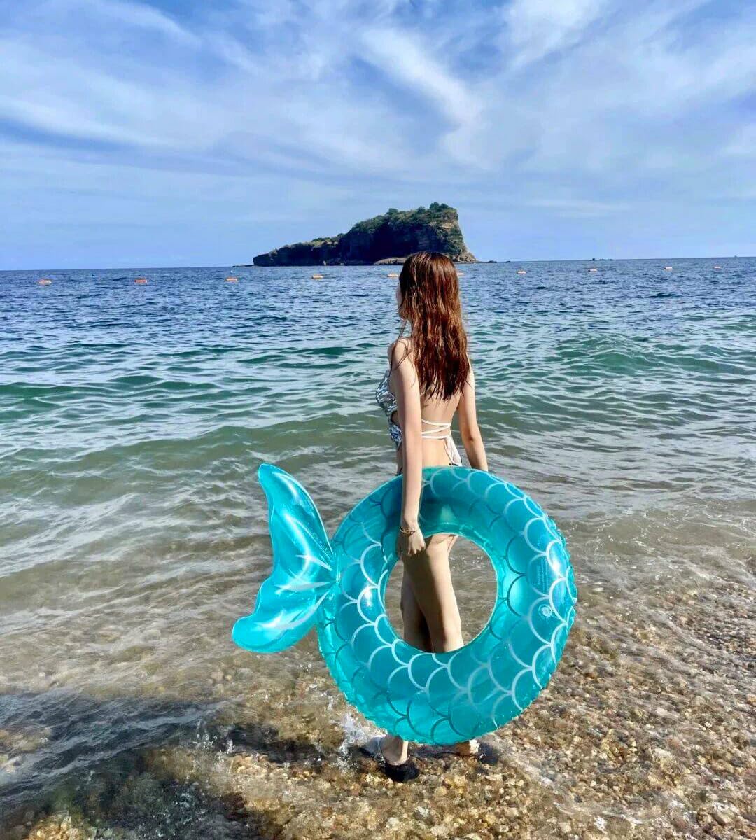 Audaisyly Swimming Ring for Adults, Inflatable Pool Floats Swim Tube Raft Toy with Fruits Mermaid Decorations Summer Water Fun L