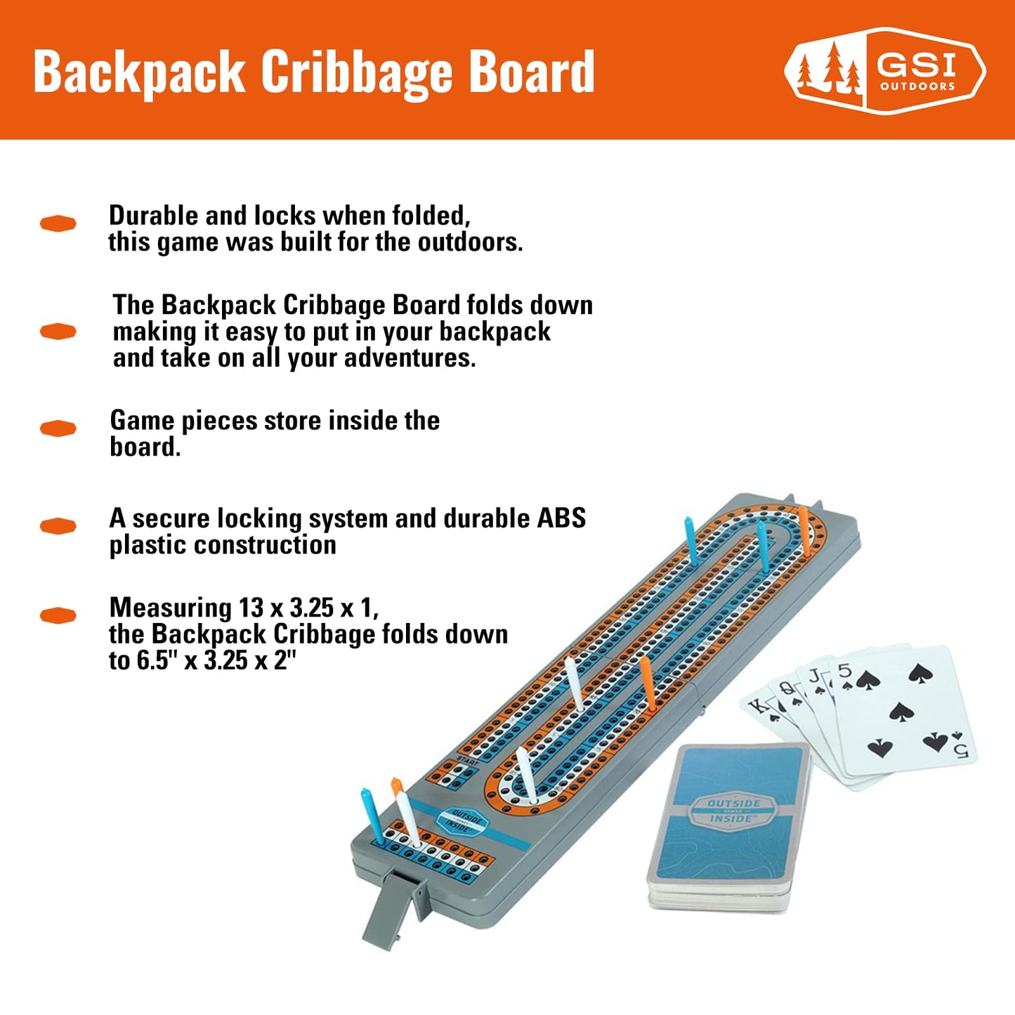 Outside Inside Backpack Cribbage Game, Lightweight & Foldable, 12.75" x 3.15", Gray, Model 99966