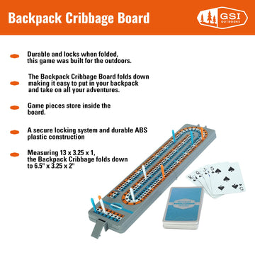 Outside Inside Backpack Cribbage Game, Lightweight & Foldable, 12.75" x 3.15", Gray, Model 99966