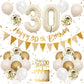 30Th Birthday Decorations Sand White Gold,30Th Birthday Balloons Beige Gold,Happy 30Th Birthday Banner With Cake Toppers Number