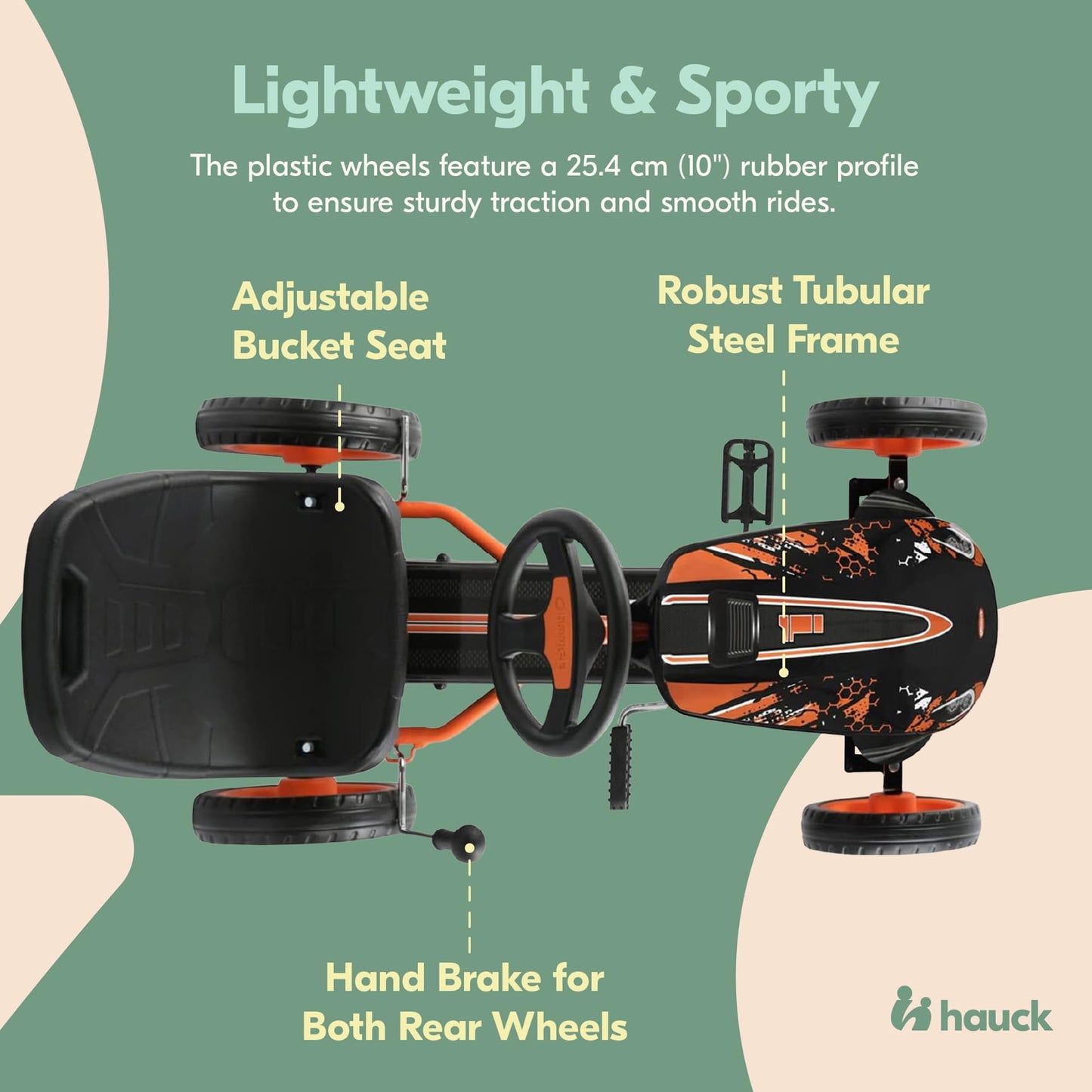 hauck Speedster Pedal Car with 3 Way Adjustable Bucket Seat, Hand Brake, and Robust Steel Tube Frame for Indoor and Outdoor Use,