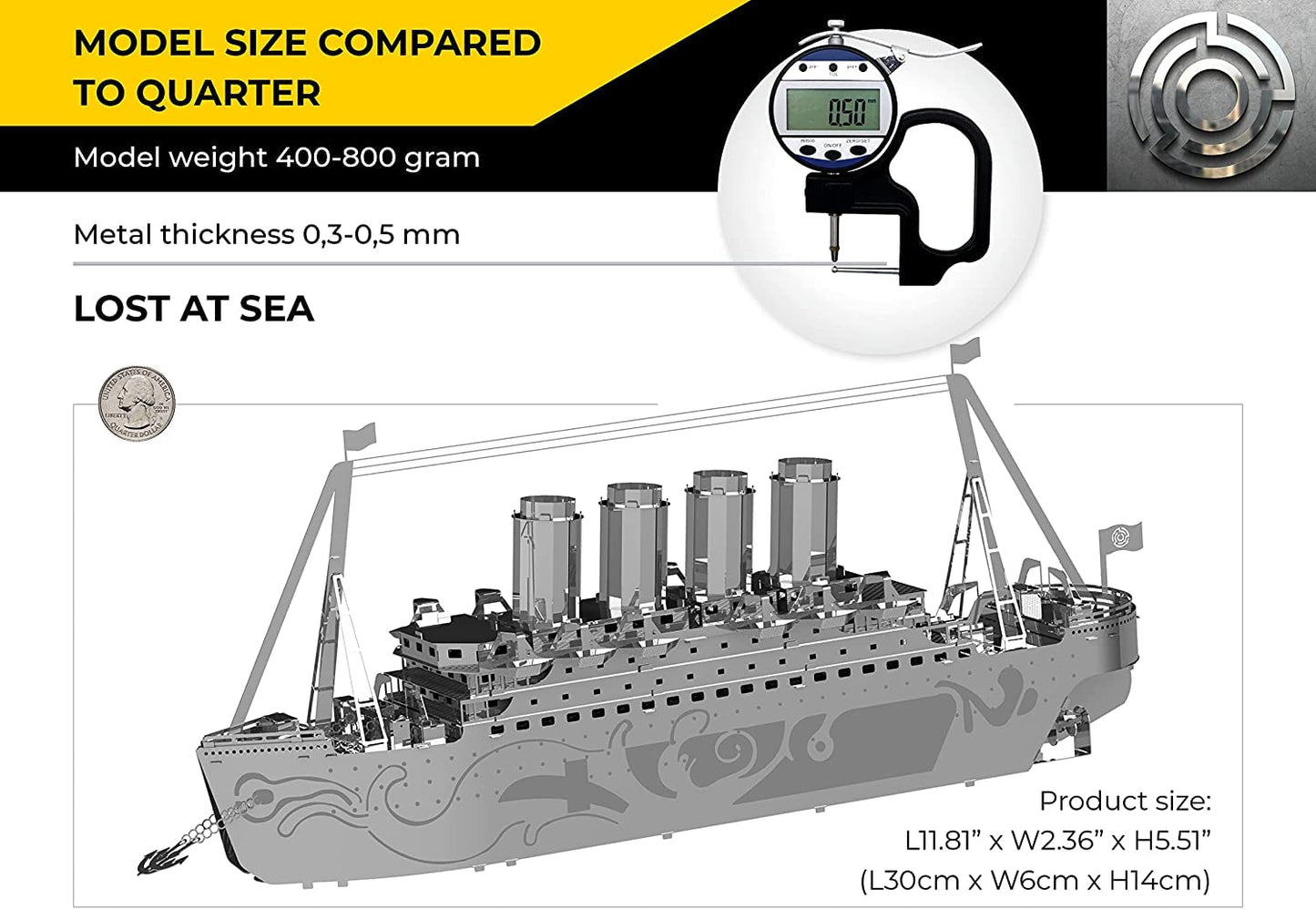Metal-Time 3D Titanic Lost At Sea Scale Stainless Steel Model Patented Technology Handcrafted Creations | Unique Decoration Coll
