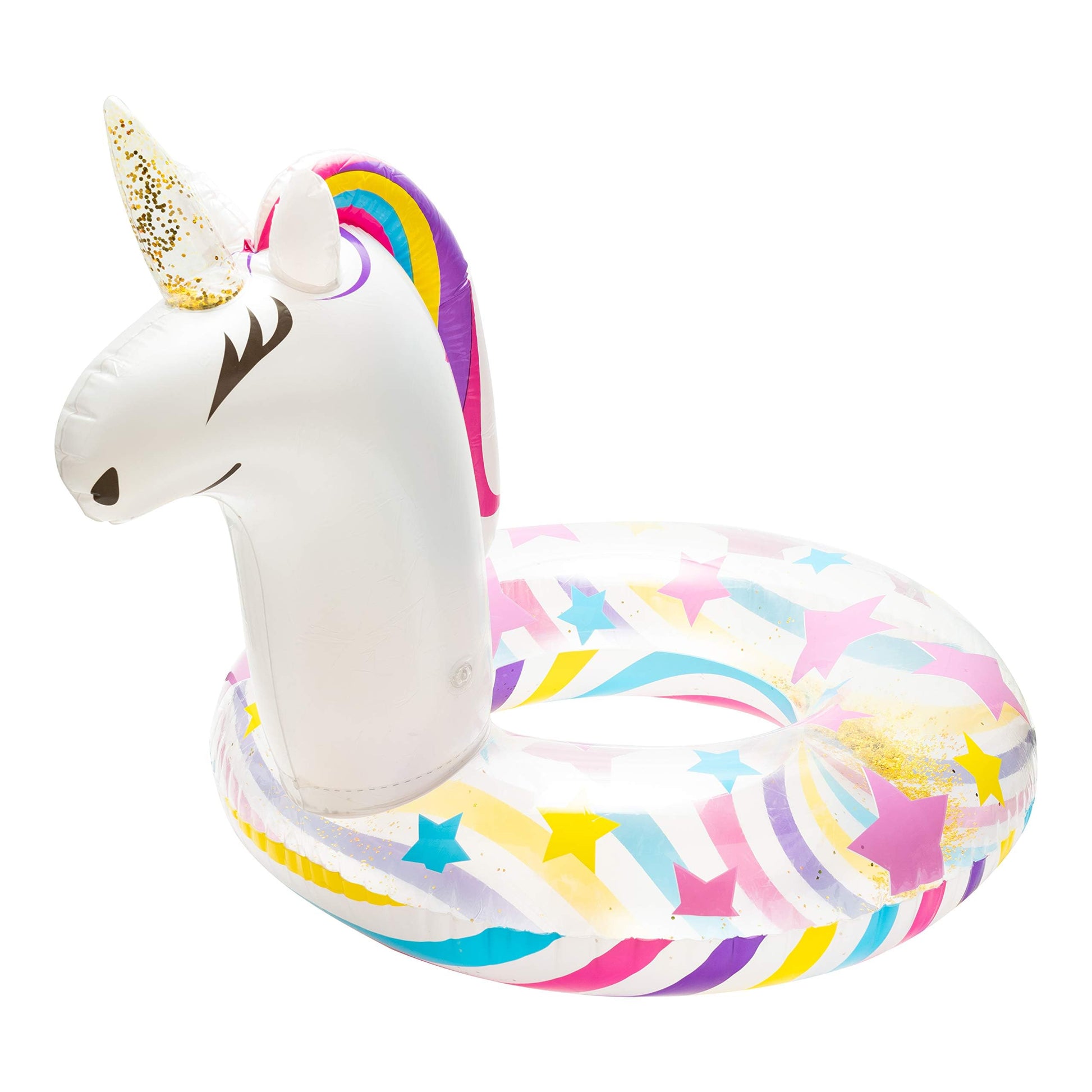 GROBRO7 Inflatable Unicorn Pool Float Inflation Swimming Floaty Pool Toy Swimming Ring with Sequins Unicorn Sea Party Water Fun Summer Outdoor Beach Water Lounge Inflatable Raft for mature-themed White