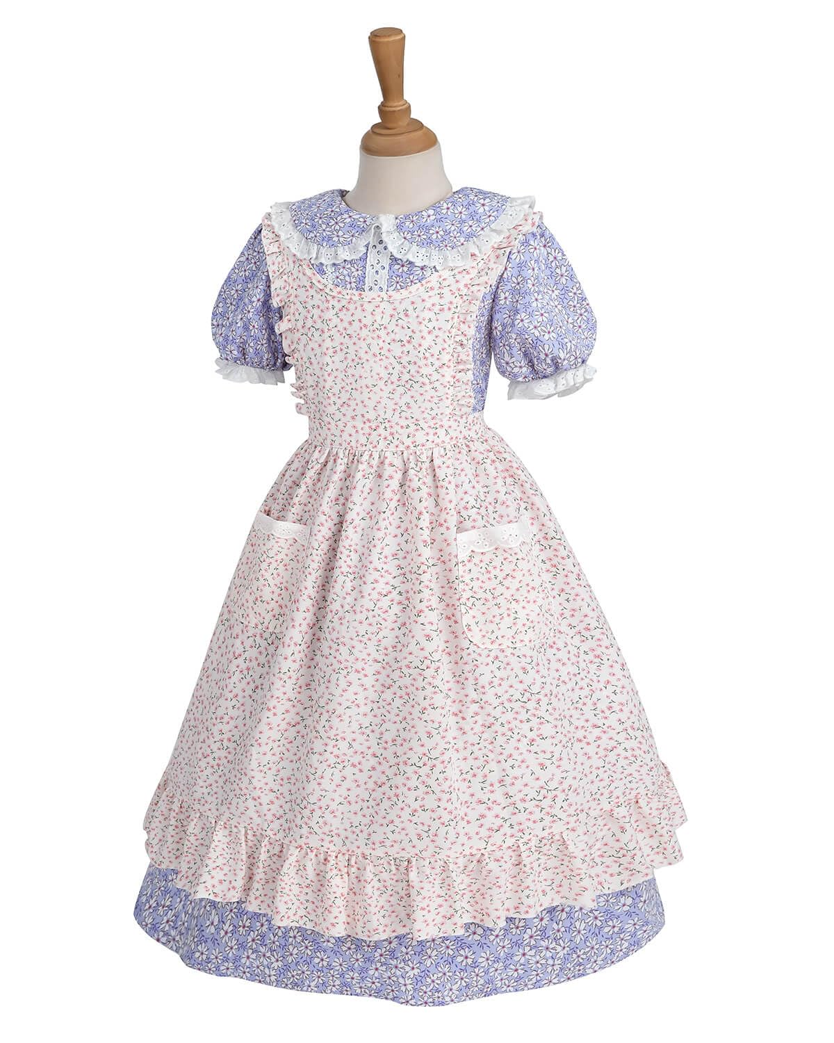 Nuoqi Colonial Costume Girls Prairie Pioneer Dress Laura Ingalls Wilder Costume with Apron Purple, 10-12