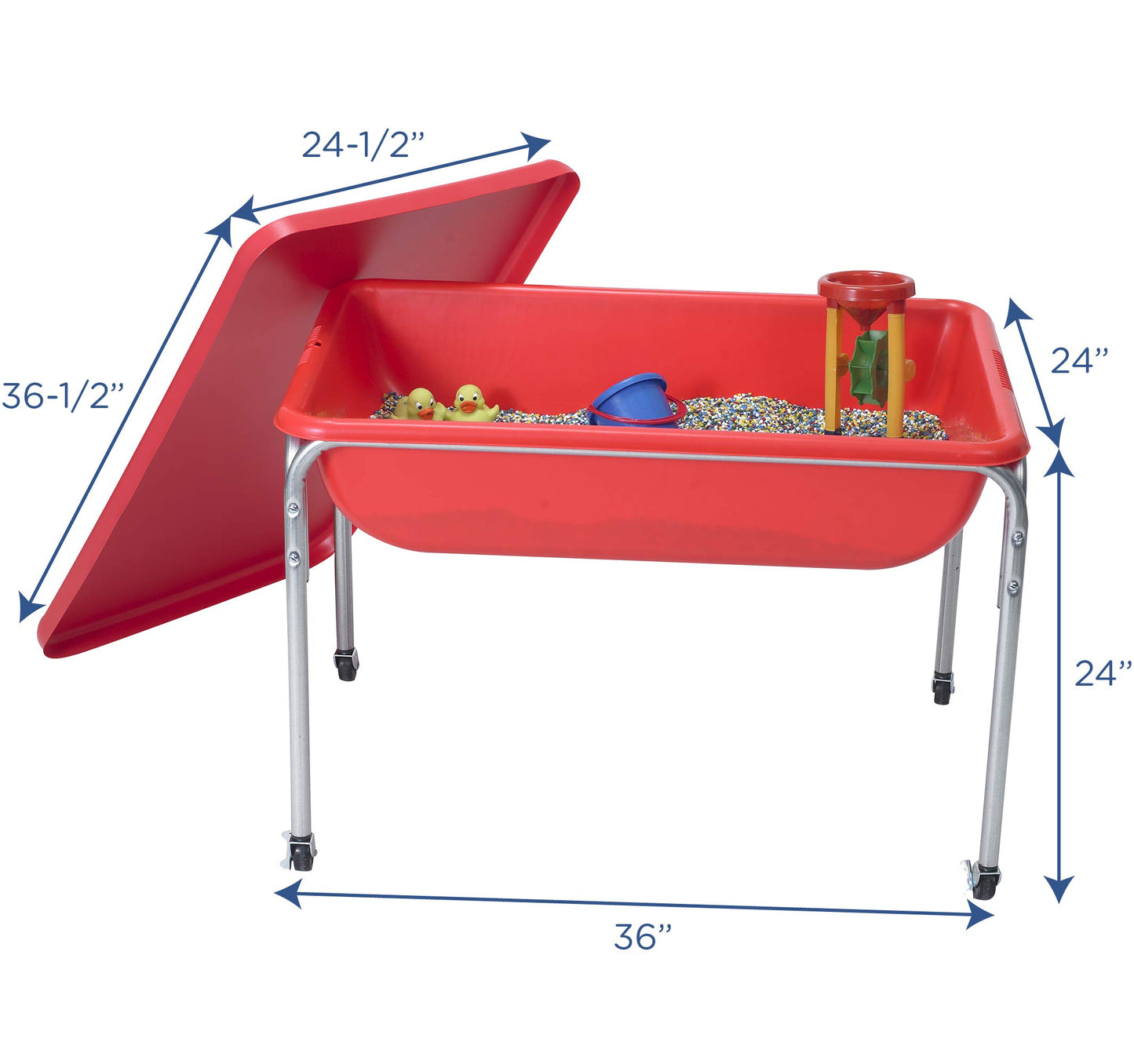Children'S Factory 24'' Large Sensory Table, Sandbox With Lid, Water Table For Kids, Red