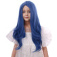 DUDUWIG Kids Dark Blue Wig Girls Long Blue Middle Part Wig Child Dark Blue Wavy Curly Wig Heat Resistant Synthetic Wig with Wig