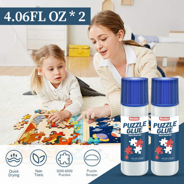 Nariolar Jigsaw Puzzle Glue Clear With Applicator Suitable For Fixing And Hanging Puzzles, Quick Drying, 4-Ounces, 2Pack