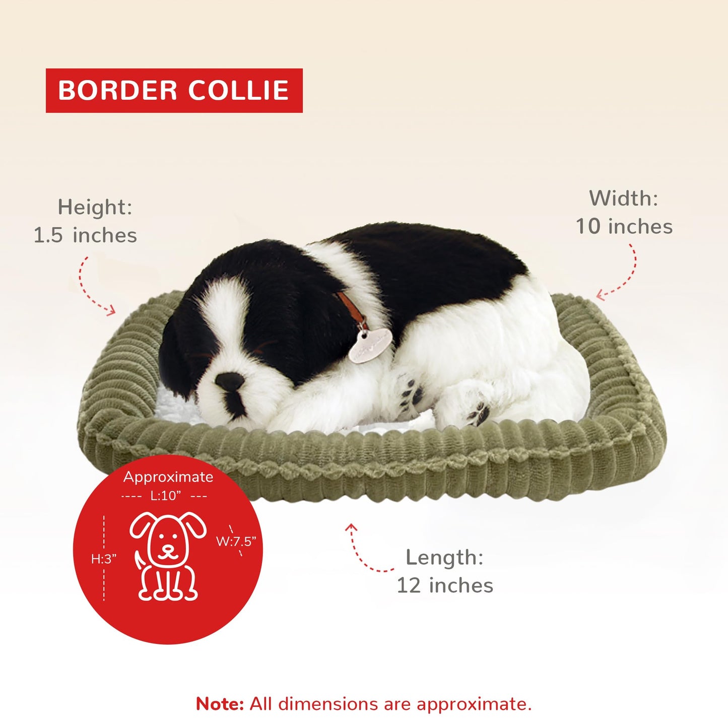 Border Collie - Pet Mate/Nap Breathing Life Like Sleeping Dog In Bed Sleeping Pet