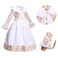 Mikan Tsumiki Colonial Costume Girls Pioneer Dress Prairie Dresses Girl Floral Pilgrim Outfit With Sailor Collar, Beige, Medium