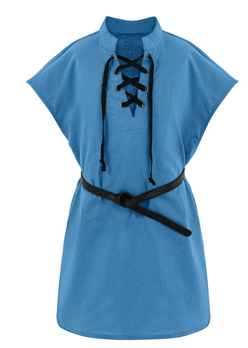 Boys Kids Renaissance Pirate T Shirts Viking Medieval Sleeveless Lace Up Costume Scottish Cotton Tank Tops