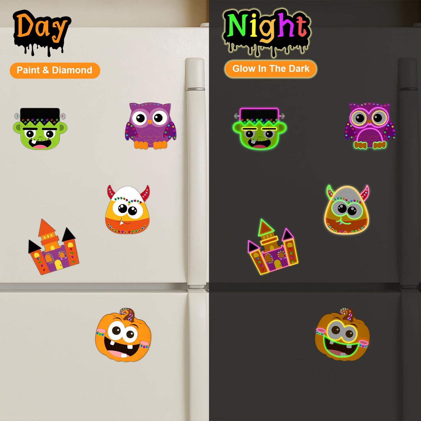 Bafeil 24 Pcs Halloween DIY Wooden Magnets to Paint, Halloween Glow in The Dark Wood Painting Crafts, Fridge Magnets Craft Kits