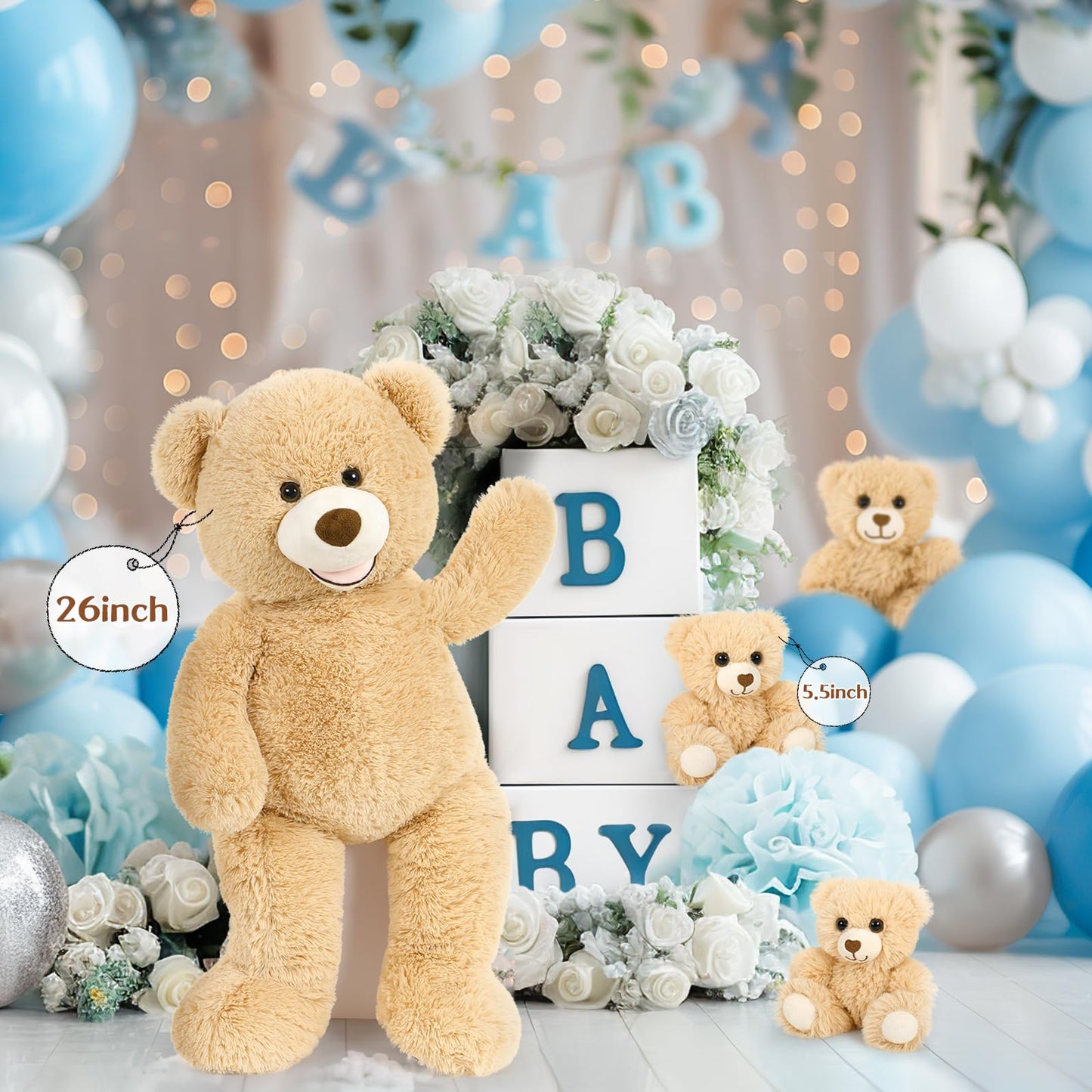 Morismos Giant Teddy Bear Stuffed Animals,28'' Mommy Stuffed Bear With 3 Baby Bears Inside Belly,4 Packs Bulk Teddy Bear For Bab