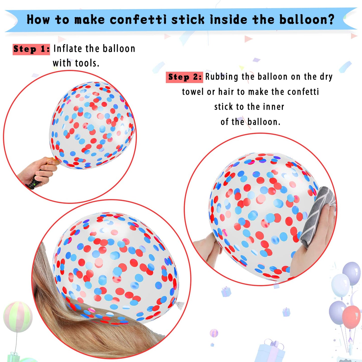 Paready Red And Blue Latex Balloons, 30 Pcs 12 Inch White And Red Blue Confetti Balloons With Ribbons For 4Th Of July Independen