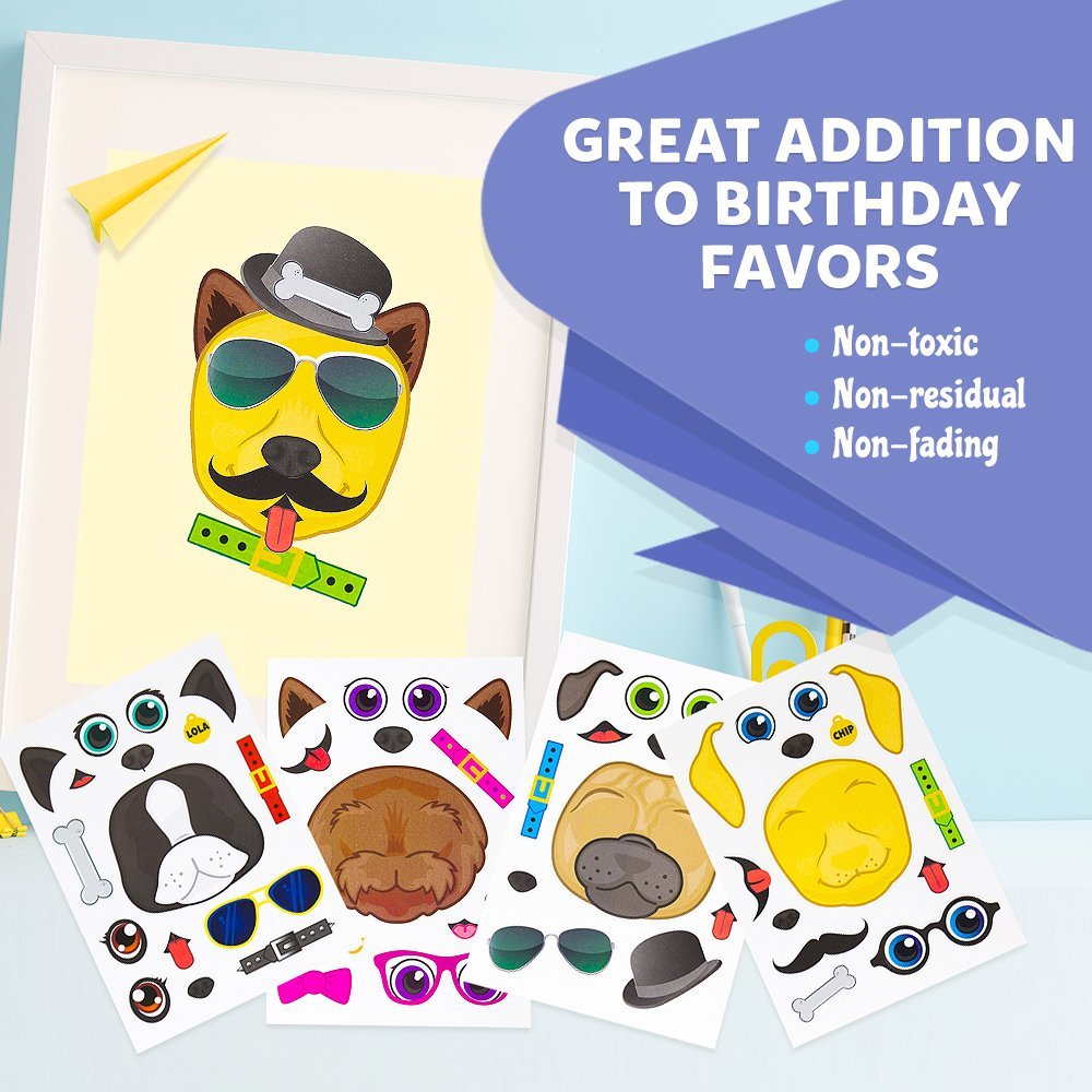 24 Make A Dog Stickers For Kids - Great For Birthday Party Favors - Fun Craft Project For Children 3+ - Let Your Kids Get Creative & Design Their Favorite Puppy Stickers