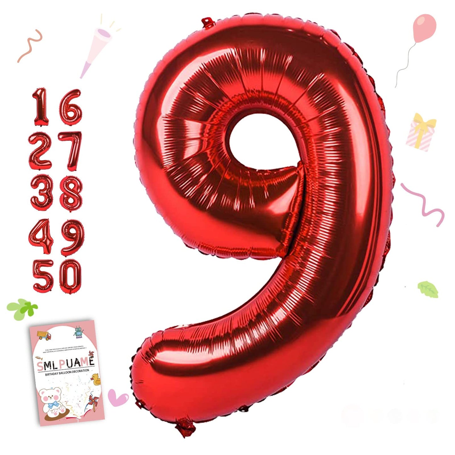 Smlpuame 40 Inch Number Balloon 0-9 Red Large Number 9 Balloons,Digital Balloons For Birthday Party Celebration Decorations Supp
