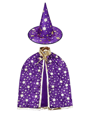 Newland Wizard Cape With Hat, Halloween Kids Costumes, Witch Cape For 3-12 Years Children, Halloween Props (Purple)