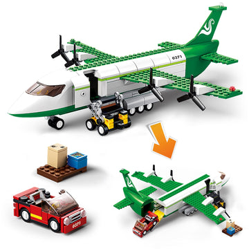 City Cargo Plane Building Set, Plane City Kits Building Blocks With Car, Luggage Tray, Movable Stairs, Compatible With Lego Plan