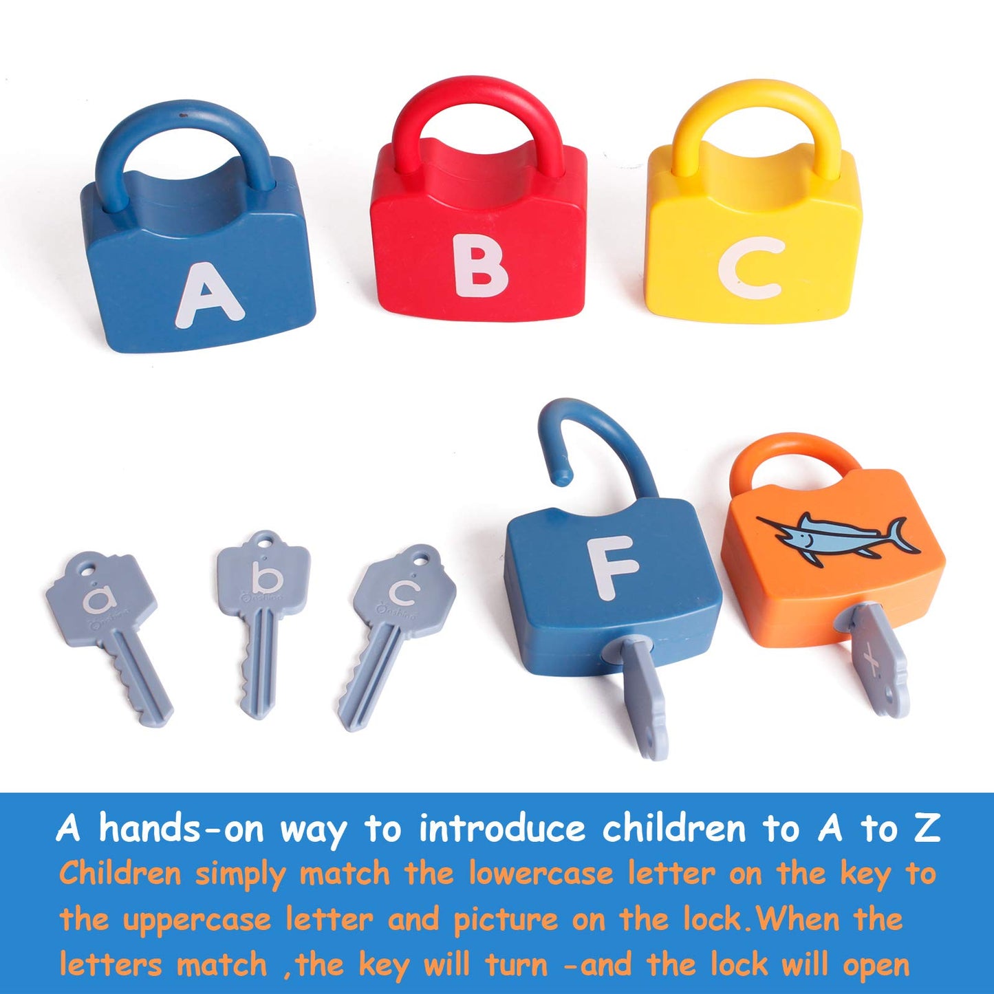 Dinhon ABC Learning Lock Educational Letter Combination-with 26 Locks, 26 Keys Montessori Preschool Alphabet Learning Game Early
