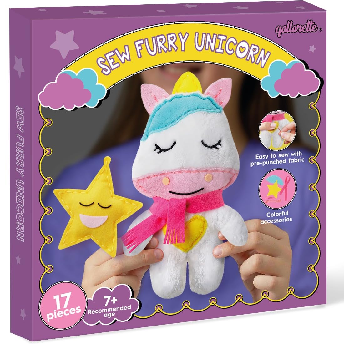 qollorette Fur Sewing Kit for Children, Sew Your Own Unicorn Toy Kids Craft Kit - Sewing Kit for Kids, Learn to Sew & Play
