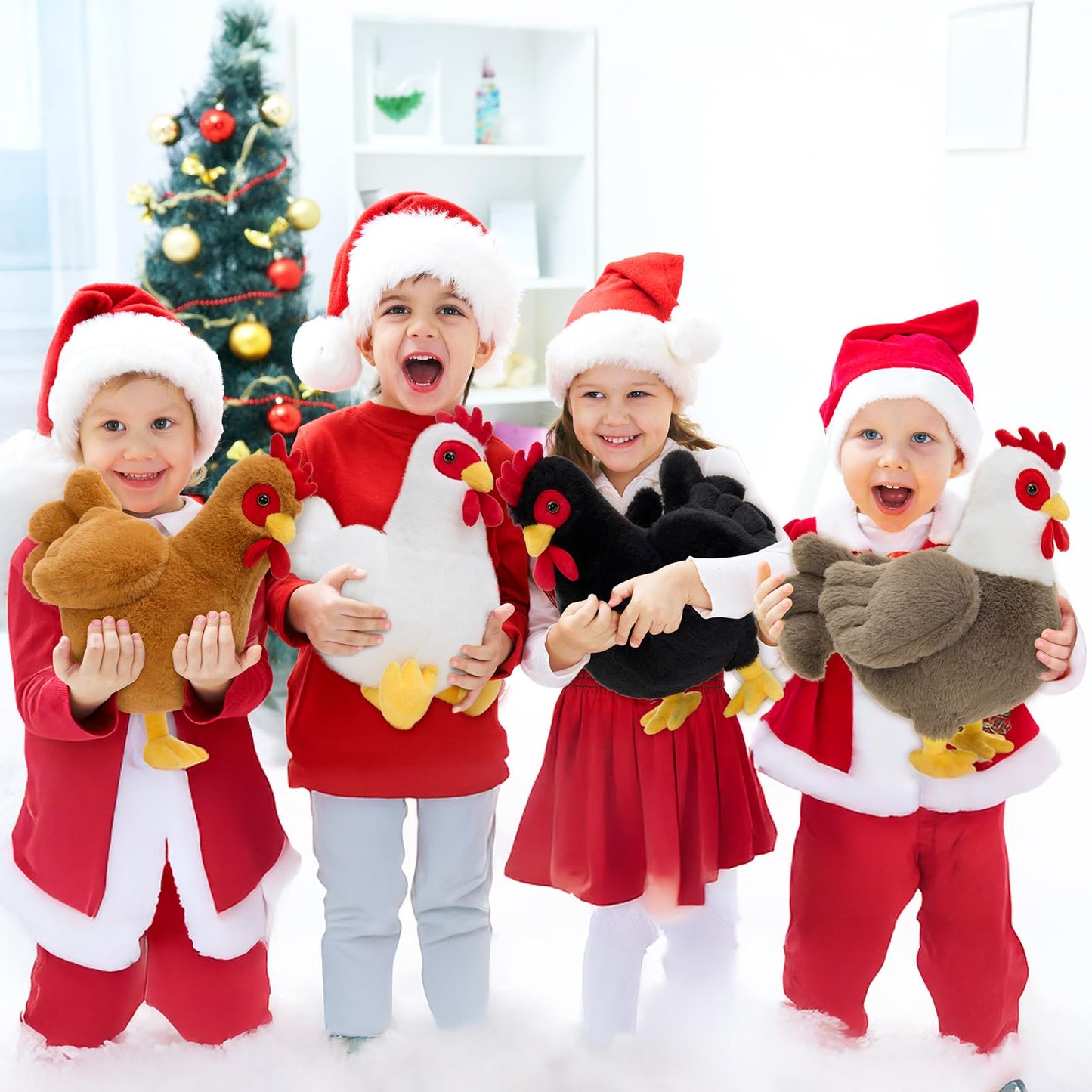 Tezituor 4 Pcs Large Chicken Stuffed Animals Set  12 Inch Realistic Big Stuffed Chick Plush Toy for Party Decoration  Cute Hen Chicken Plush Bulk for Boys Girls