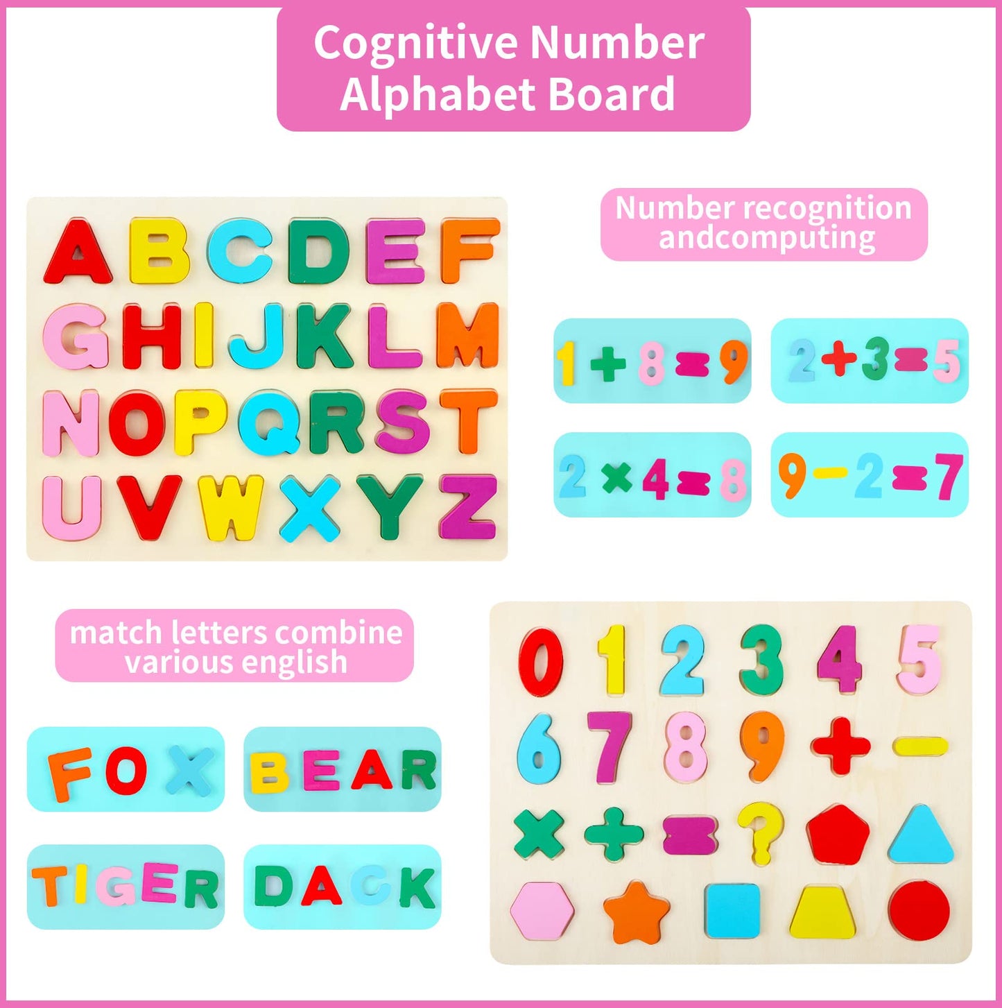 Wooden Puzzles For Toddlers, Wooden Abc Alphabet Letter Number Shape Puzzles Toddler Learning Puzzle Toys For Kids Boys Girls 2-